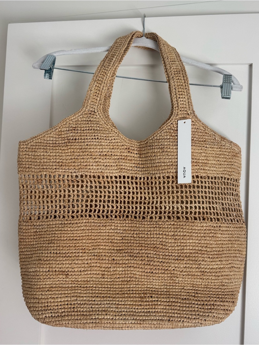 NWT Aqua Woven Straw Raffia Natural Tote Bag - Picture 1 of 4